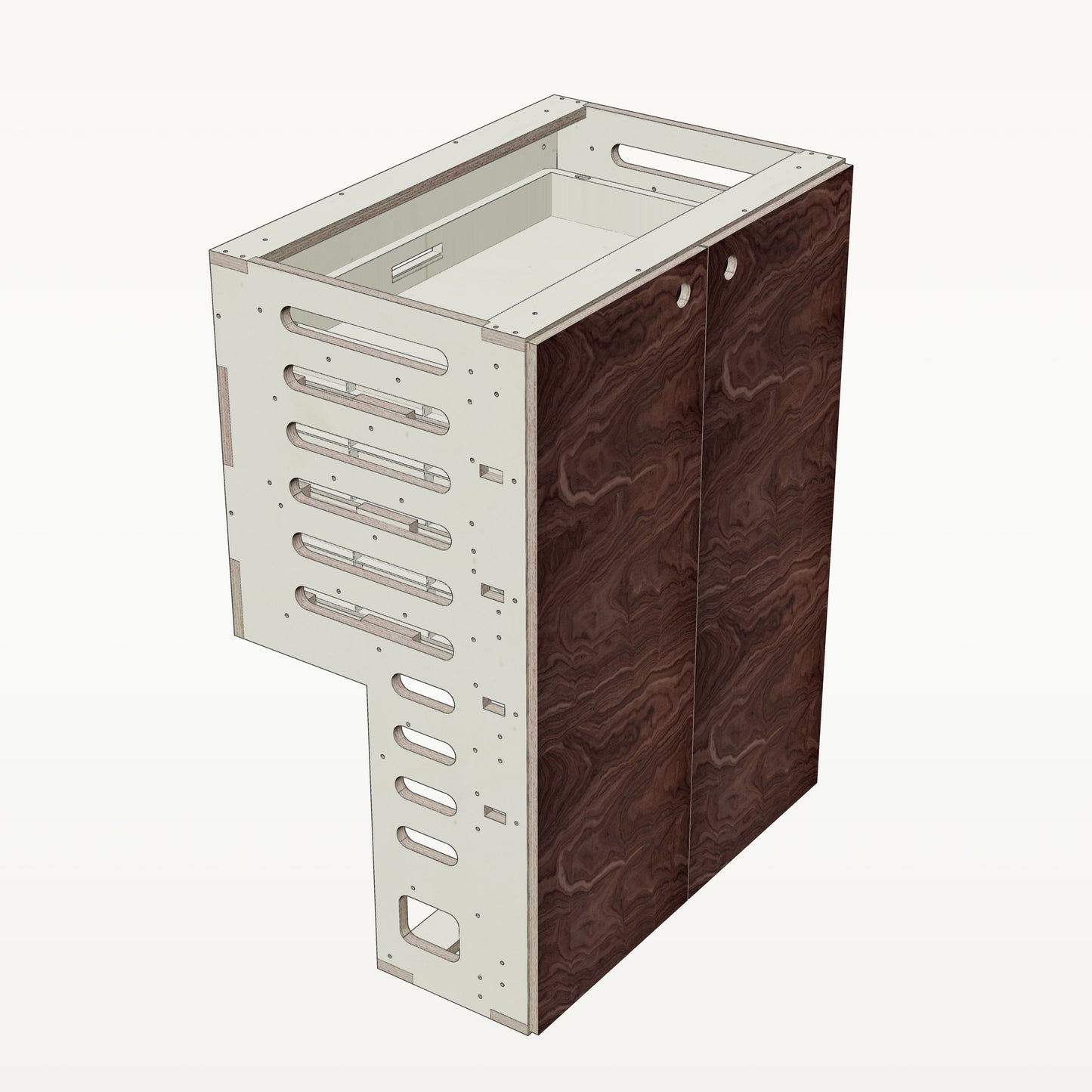 Unterschrank Euroboxen Breit mit Radkasten-Aussparung - Material_nussbaum