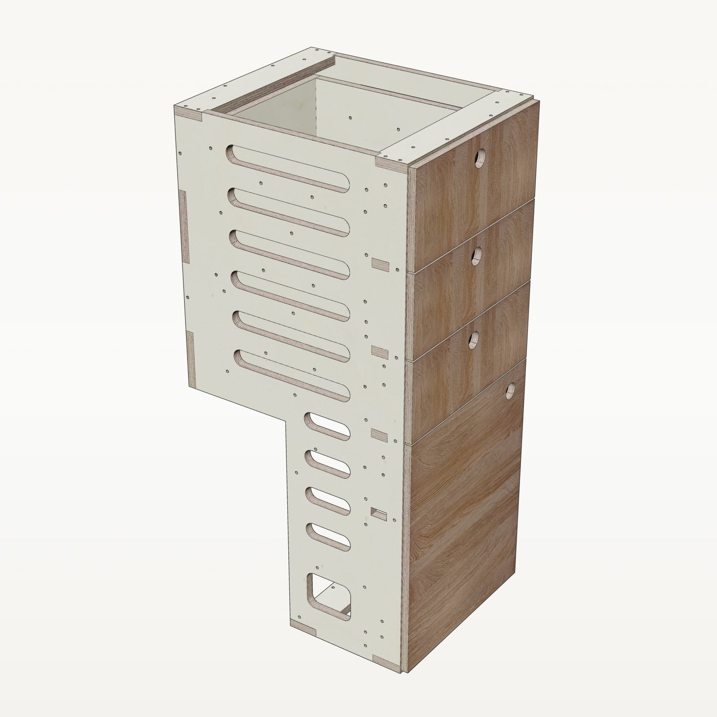 Unterschrank Schubladen Schmal mit Radkasten-Aussparung - Material_eiche