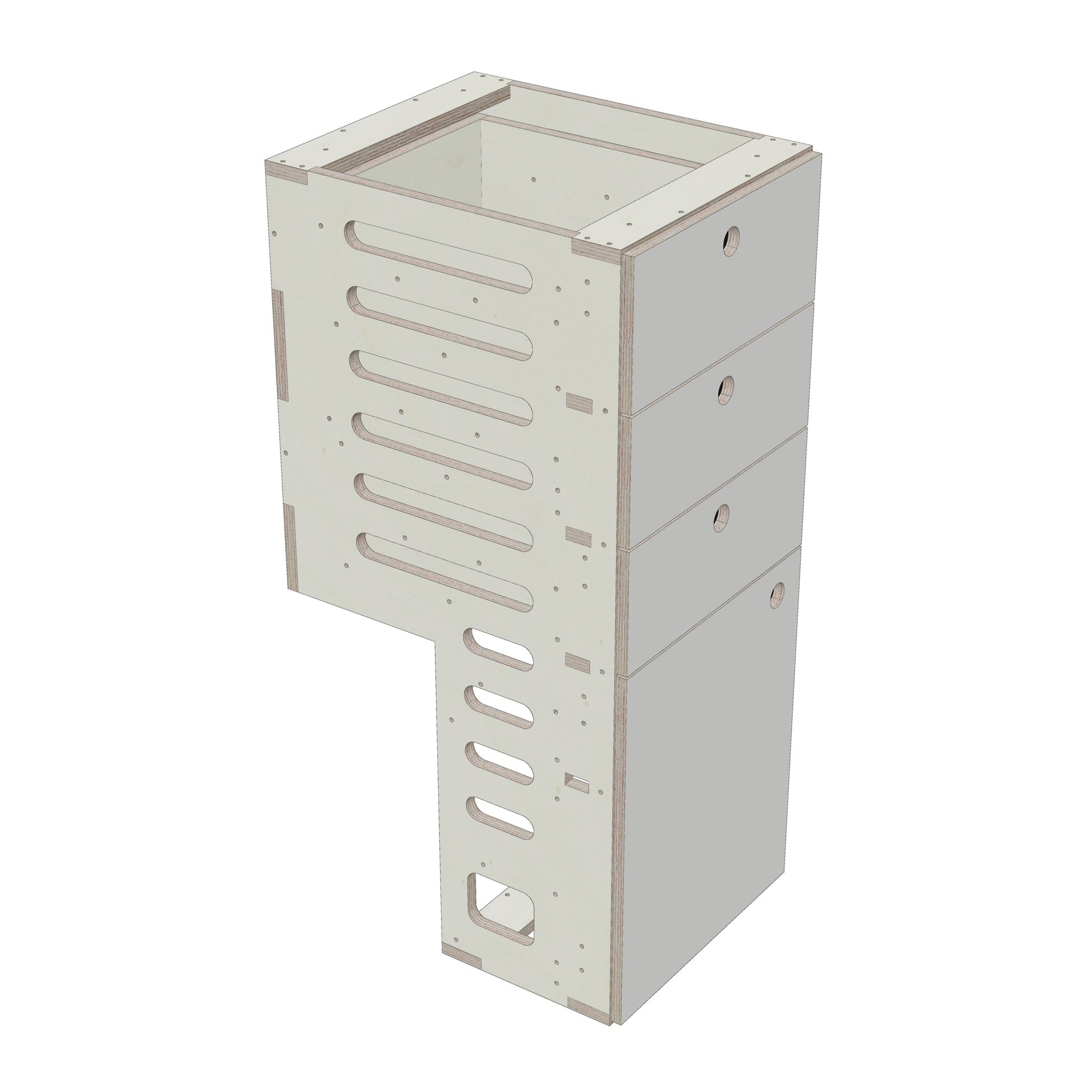 Unterschrank Schubladen Schmal mit Radkasten-Aussparung - Rendering