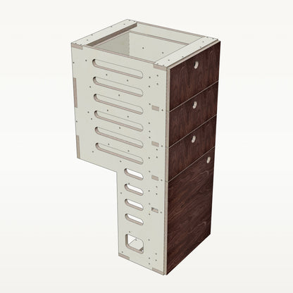 Unterschrank Schubladen Schmal mit Radkasten-Aussparung - Material_nussbaum